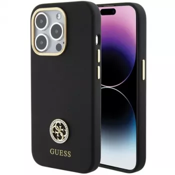 Guess GUHCP15LM4DGPK iPhone 15 Pro 6,1 inch noir coque rigide silicone logo strass 4G