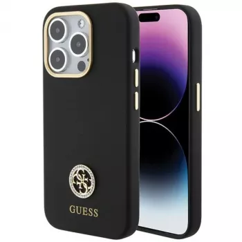 Guess GUHCP15XM4DGPK coque rigide silicone logo strass 4G pour Apple iPhone 15 Pro Max 6,7 inch noir