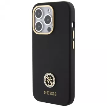 Guess GUHCP15XM4DGPK coque rigide silicone logo strass 4G pour Apple iPhone 15 Pro Max 6,7 inch noir