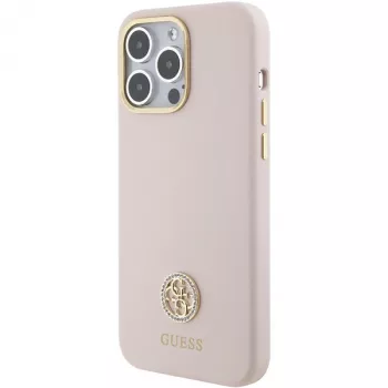 Guess GUHCP15XM4DGPP iPhone 15 Pro Max 6,7 inch rose coque rigide silicone avec logo strass 4G