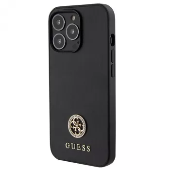 Guess GUHCP13LPS4DGPK coque rigide pour Apple iPhone 13 Pro 6,1 inch noir logo métal strass