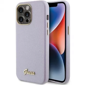 Guess GUHCP15LPGMCSL coque rigide Glitter Glossy Script pour iPhone 15 Pro 6,1 inch lilas