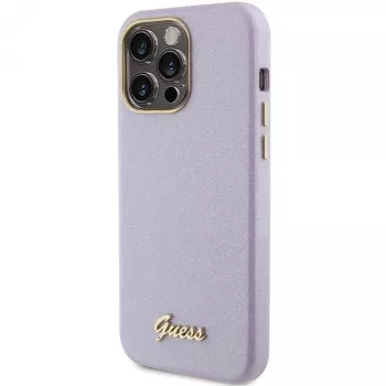 Guess GUHCP15LPGMCSL coque rigide Glitter Glossy Script pour iPhone 15 Pro 6,1 inch lilas