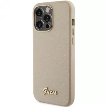 Guess GUHCP15XPGMCSD coque rigide Glitter Glossy Script pour Apple iPhone 15 Pro Max 6,7 inch or clair