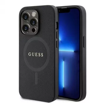 GUESS coque Saffiano PU MagSafe pour iPhone 15 Pro noir