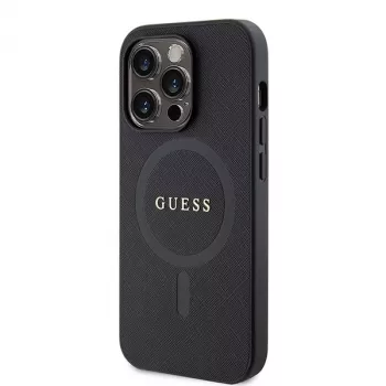 GUESS coque Saffiano PU MagSafe pour iPhone 15 Pro noir