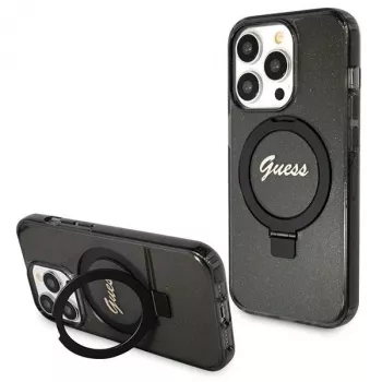 Guess collection Script Glitter coque rigide anneau support MagSafe pour iPhone 13 Pro / 13 6,1 noir