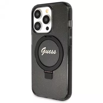 Guess collection Script Glitter coque rigide anneau support MagSafe pour iPhone 13 Pro / 13 6,1 noir