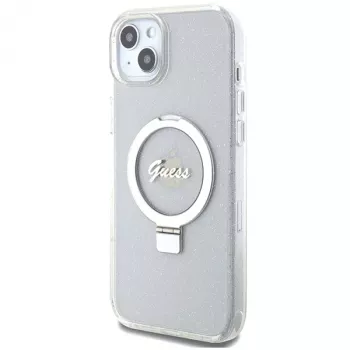 Guess GUHMP15MHRSGSD iPhone 15 Plus / 14 Plus 6,7 inch coque rigide transparente anneau support Script Glitter MagSafe