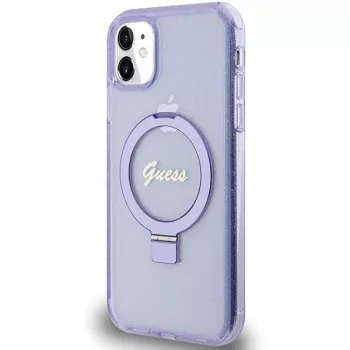Guess GUHMN61HRSGSU iPhone 11 / XR 6,1 inch violet coque rigide anneau support Script Glitter MagSafe