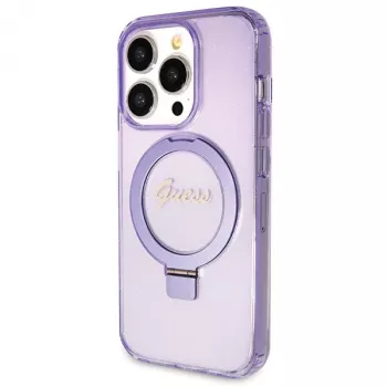 Guess GUHMP13LHRSGSU iPhone 13 Pro / 13 6,1 inch violet coque rigide anneau support Script Glitter MagSafe