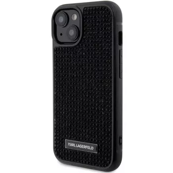 Karl Lagerfeld KLHCP15SHDSPLK iPhone 15 / 14 / 13 6,1 noir coque rigide logo strass plaque métal