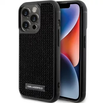 Karl Lagerfeld KLHCP15LHDSPLK coque rigide pour iPhone 15 Pro 6,1 inch noir logo strass plaque métal