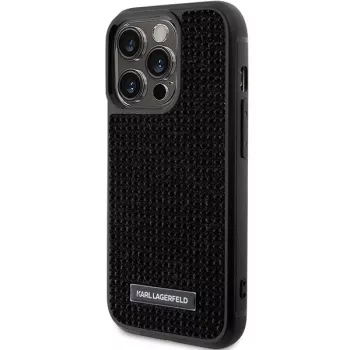 Karl Lagerfeld KLHCP15LHDSPLK coque rigide pour iPhone 15 Pro 6,1 inch noir logo strass plaque métal