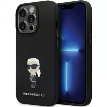 Karl Lagerfeld KLHCP13LSMHKNPK coque silicone Ikonik pin métal pour iPhone 13 Pro / 13 6,1, noir