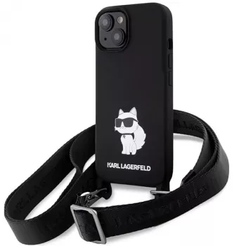 Karl Lagerfeld KLHCP15SSCBSCNK iPhone 15 / 14 / 13 6,1 coque rigide noire bandoulière silicone Choupette