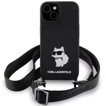 Karl Lagerfeld KLHCP15SSCBSCNK iPhone 15 / 14 / 13 6,1 coque rigide noire bandoulière silicone Choupette