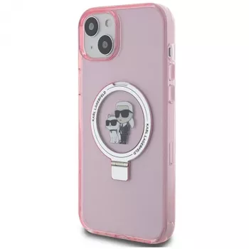 Karl Lagerfeld KLHMP15SHMRSKCP coque rigide avec anneau MagSafe Karl & Choupette pour iPhone 15 / 14 / 13 6,1 inch rose