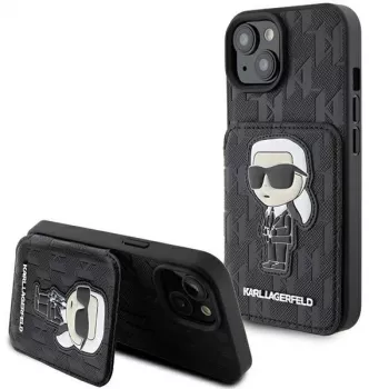 Karl Lagerfeld KLHCP15SSAKKNSCK Coque rigide Saffiano Ikonik pour iPhone 15/14/13 6,1 pouces - Noir