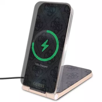 Guess Chargeur sans fil pliable 2-en-1 GUDCFAL4PEGK 15W Noir Motif 4G MagSafe