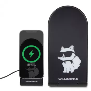 Karl Lagerfeld Chargeur sans fil pliable 2-en-1 KLDCRFALCHNK 15W Noir Choupette MagSafe