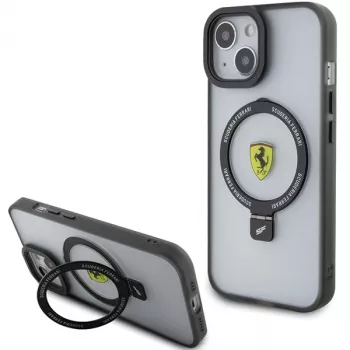 Ferrari FEHMP15SUSCAK iPhone 15 / 14 / 13 6.1 inch Black Hardcase Ring Stand 2023 Collection MagSafe