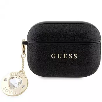 Guess GUAP2PGEHCDK Coque pour AirPods Pro 2 (2022/2023) Noir Pendentif cœur diamant à strass fixe