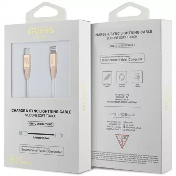 Guess GUCLLALRGDD Câble USB-C vers Lightning 1,5 m Charge rapide Or clair Logo embossé