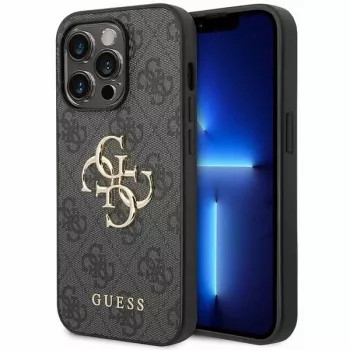 Guess GUHCP15L4GMGGR Coque rigide pour iPhone 15 Pro 6,1 pouces - Gris 4G Big Metal Logo