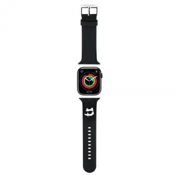 Karl Lagerfeld Bracelet Apple Watch 42/44/45/49mm Noir Caoutchouc 3D Tête Choupette
