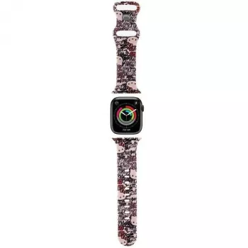 Bracelet en silicone Hello Kitty HKAWMSDGPTP pour Apple Watch 38/40/41 mm rose Graffiti Tags