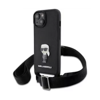 Étui Karl Lagerfeld Saffiano Metal Ikonik pour iPhone 15 noir