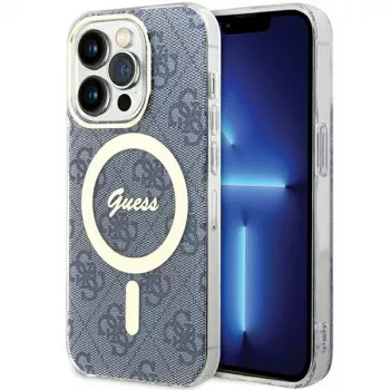 Coque rigide Guess GUHMP15LH4STB pour iPhone 15 Pro 6,1 inch bleue IML 4G MagSafe