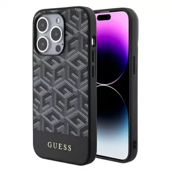 Coque rigide Guess GUHMP15XHGCFSEK pour iPhone 15 Pro Max 6,7 inch noire GCube Stripes MagSafe