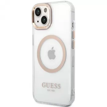 Coque rigide Guess GUHMP15MHTRMD Metal Outline pour iPhone 15 Plus / 14 Plus 6,7 inch or avec MagSafe
