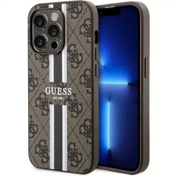 Coque rigide Guess GUHMP15LP4RPSW pour iPhone 15 Pro 6,1 inch marron rayures imprimées MagSafe