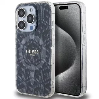 Coque rigide Guess GUHMP15LHGCUSTGK pour iPhone 15 Pro 6,1 inch noire IML GCube MagSafe