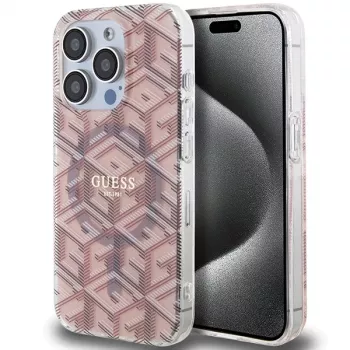 Coque rigide Guess GUHMP15LHGCUSTGP pour iPhone 15 Pro 6,1 inch rose IML GCube MagSafe