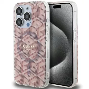 Coque rigide Guess GUHMP15XHGCUSTGP pour iPhone 15 Pro Max 6,7 inch rose IML GCube MagSafe