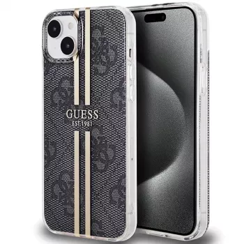 Guess GUHCP15MH4PSEGK coque rigide 4G Gold Stripe pour Apple iPhone 15 Plus / 14 Plus 6,7 inch noire