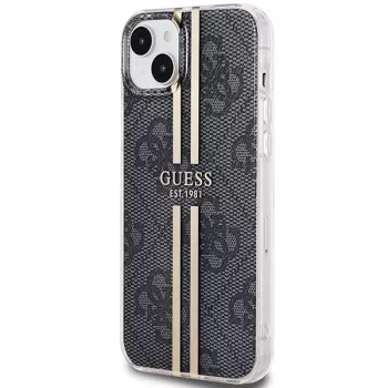 Guess GUHCP15MH4PSEGK coque rigide 4G Gold Stripe pour Apple iPhone 15 Plus / 14 Plus 6,7 inch noire