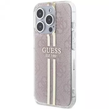 Guess GUHCP15LH4PSEGP coque rigide IML 4G Gold Stripe pour iPhone 15 Pro 6,1 inch rose