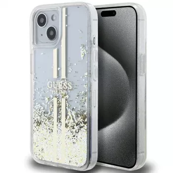 Guess GUHCP15MLFCSEGT coque rigide Liquid Glitter Gold Stripes pour iPhone 15 Plus / 14 Plus 6,7 inch transparente