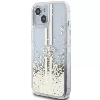 Guess GUHCP15MLFCSEGT coque rigide Liquid Glitter Gold Stripes pour iPhone 15 Plus / 14 Plus 6,7 inch transparente
