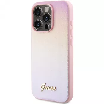 Guess Saffiano Iridescent Script Hardcase pour Apple iPhone 14 Pro 6,1 pouces - rose