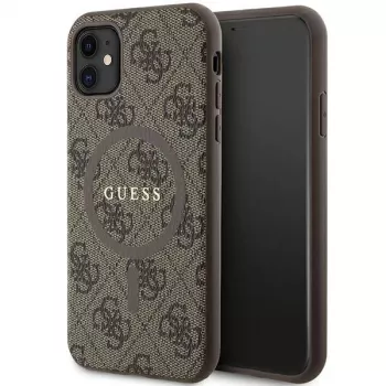 Guess GUHMN61G4GFRW Hardcase pour Apple iPhone 11 / XR 6,1 pouces marron cuir logo métal MagSafe 4G Collection
