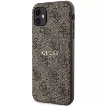 Guess GUHMN61G4GFRW Hardcase pour Apple iPhone 11 / XR 6,1 pouces marron cuir logo métal MagSafe 4G Collection