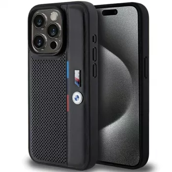 BMW coque rigide Perforated Tricolor Line pour Apple iPhone 15 Pro 6,1 inch noire