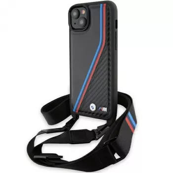 BMW BMHCP15S23PSVTK iPhone 15 / 14 / 13 noir Hardcase M Edition Carbon Tricolor Lines & Strap