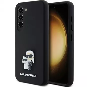 Coque rigide Karl Lagerfeld KLHCS23SSMHKCNPK S23 S911 en silicone noire Karl & Choupette Metal Pin